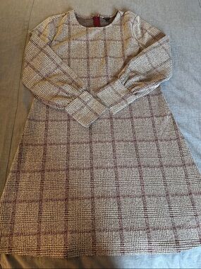 Ann Taylor Plaid Midi Dress in Burgundy and White